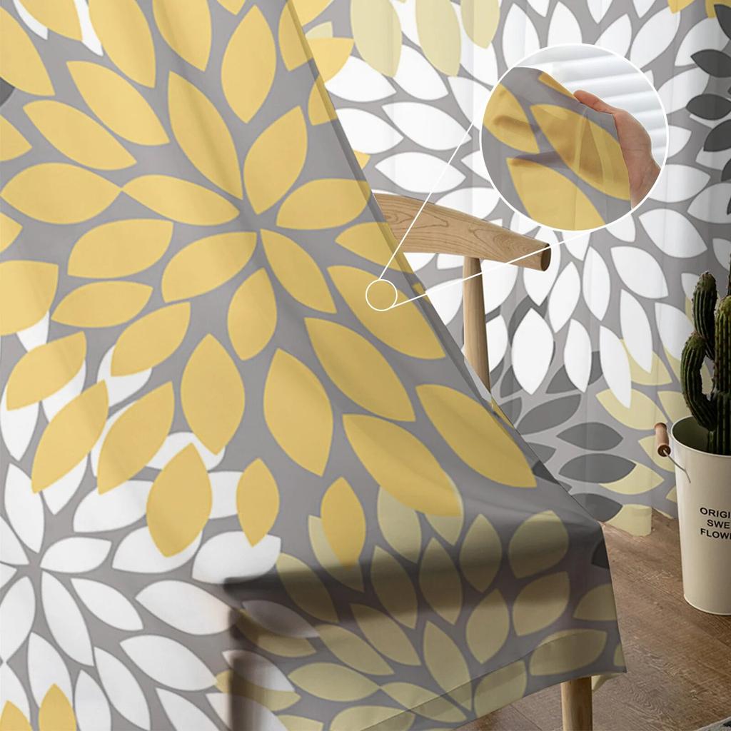 Perdele din tul cu flori galbene de culoare vintage Dahlia pentru sufragerie perdele transparente pentru dormitor perdea fereastră de bucătărie