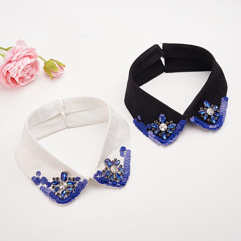 Retro Rhinestone False Collar Neckline Women Lapel Fake Collar Woman Embroidery Removable Detachable Tie Clothing Accessories