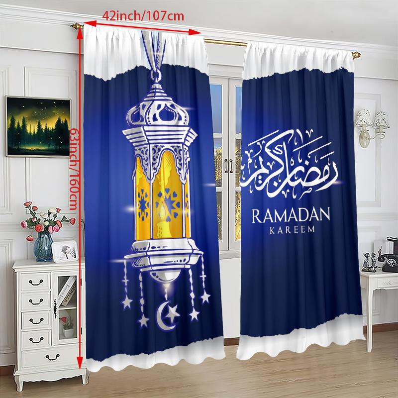 2PCS Ramadan auspicious lanterns blessing Ramadan printed curtain polyester material suitable for bedroom living room,