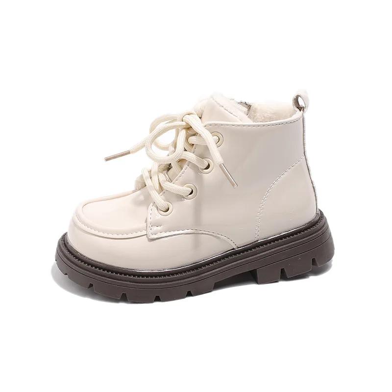 New Girl Winter Boots Solid Color Glossy Children's Snow Boot Causal Versatile Warm Kids Fashion Ankle Cotton Boots Side Zipper