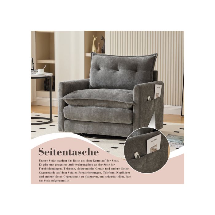 Fauteuil de salon pivotant à 360° avec accoudoirs, fauteuil de style moderne avec coussins, idéal pour se détendre et recevoir