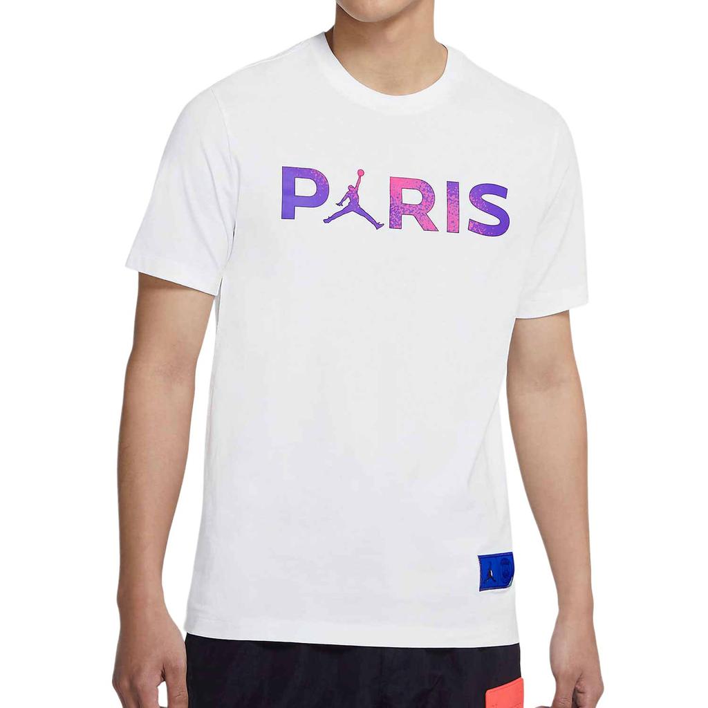Jordan Maglietta Casual Sportiva Girocollo Manica Corta Paris Saint-Germain Uomo Top Bianco CZ0802-100