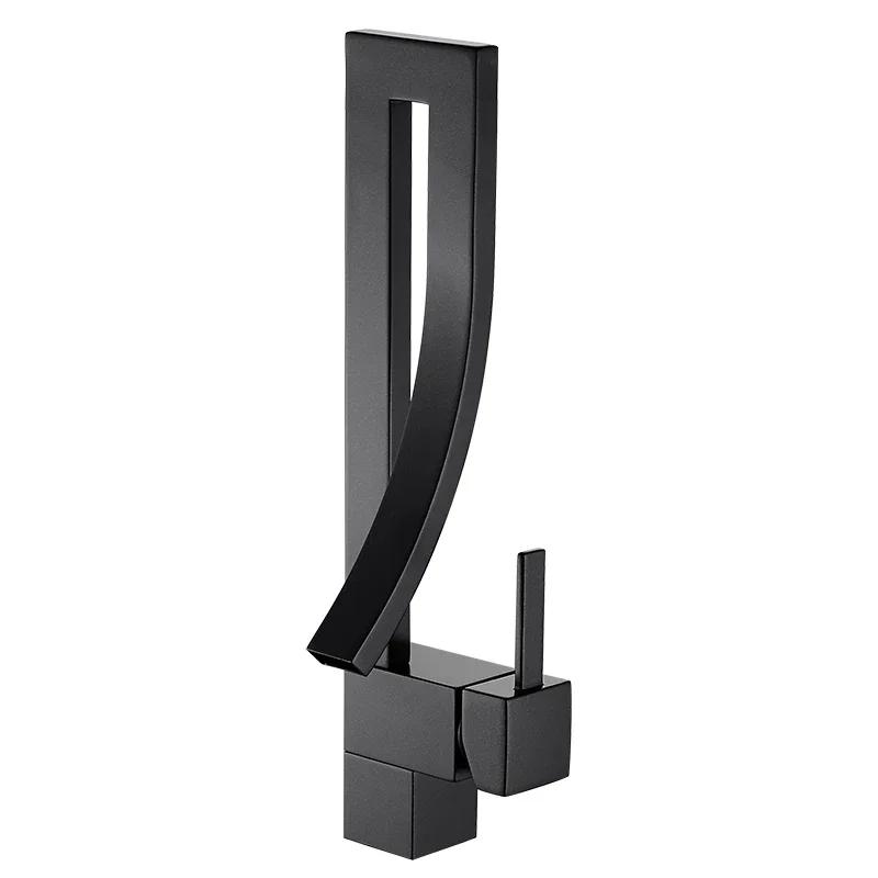 Basin Bathroom Faucet Square Basin Faucet Matte Black Faucet Mixer Tap Deck Installation Hot Cold Water Sink Mixer (Black,G9/16) чёрный