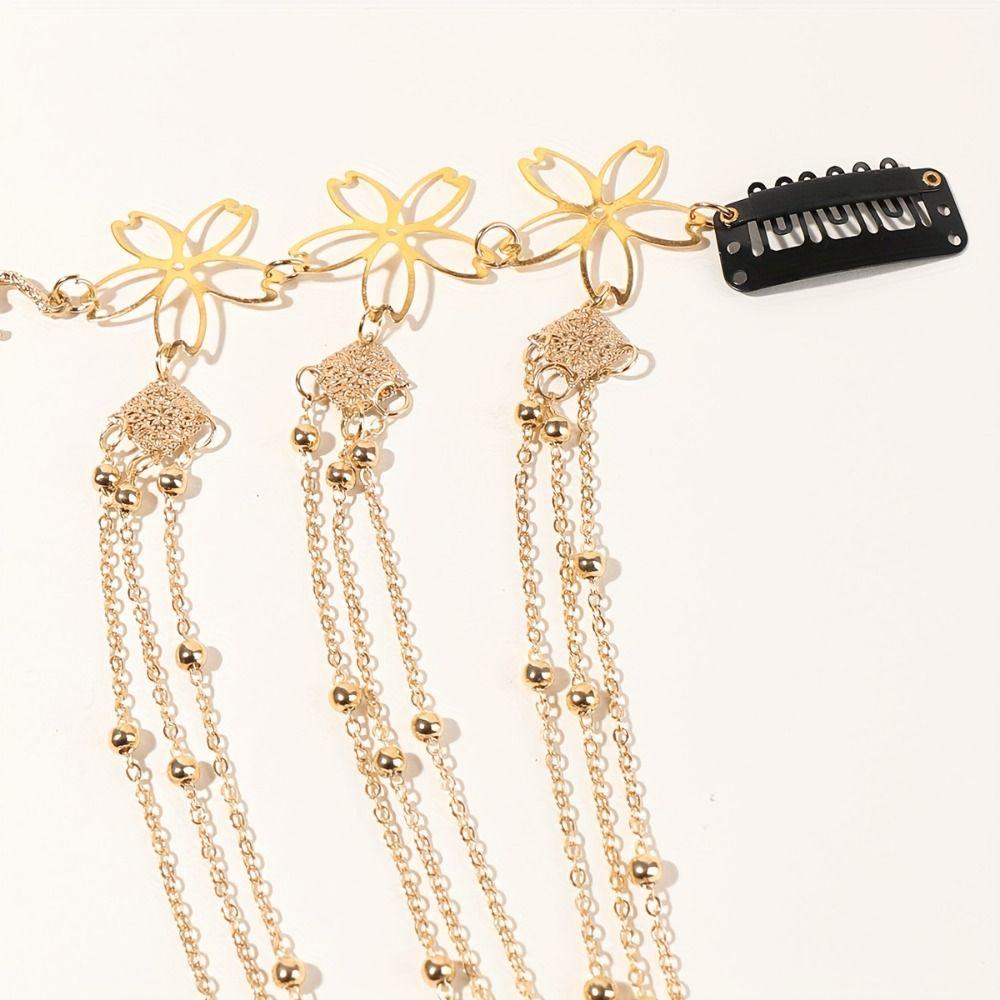Golden Rhinestone Head Chain Long Tassel Forehead Chain Fashion Retro Hairpin  Women's Hair Jewelry