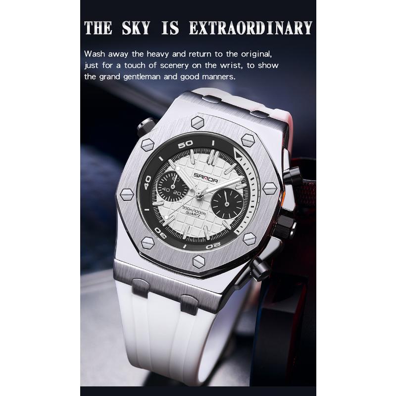 SANDA New Luminous Men's Quartz Watch Nails, Wodoodporne trendy Męskie zegarki kwarcowe