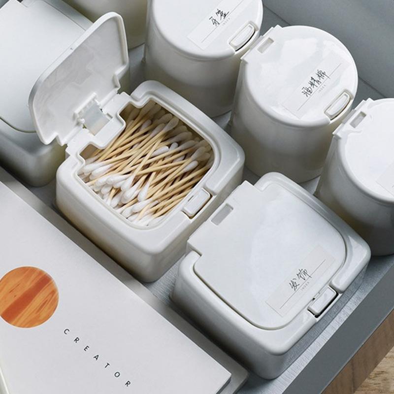 Mini-Desktop-Aufbewahrungsbox mit Abdeckung, Pop-up-Trümmer-Sortierbox, Make-up-Wattestäbchen-Behälter, Schubladen-Organizer, weißer Aufbewahrungskoffer