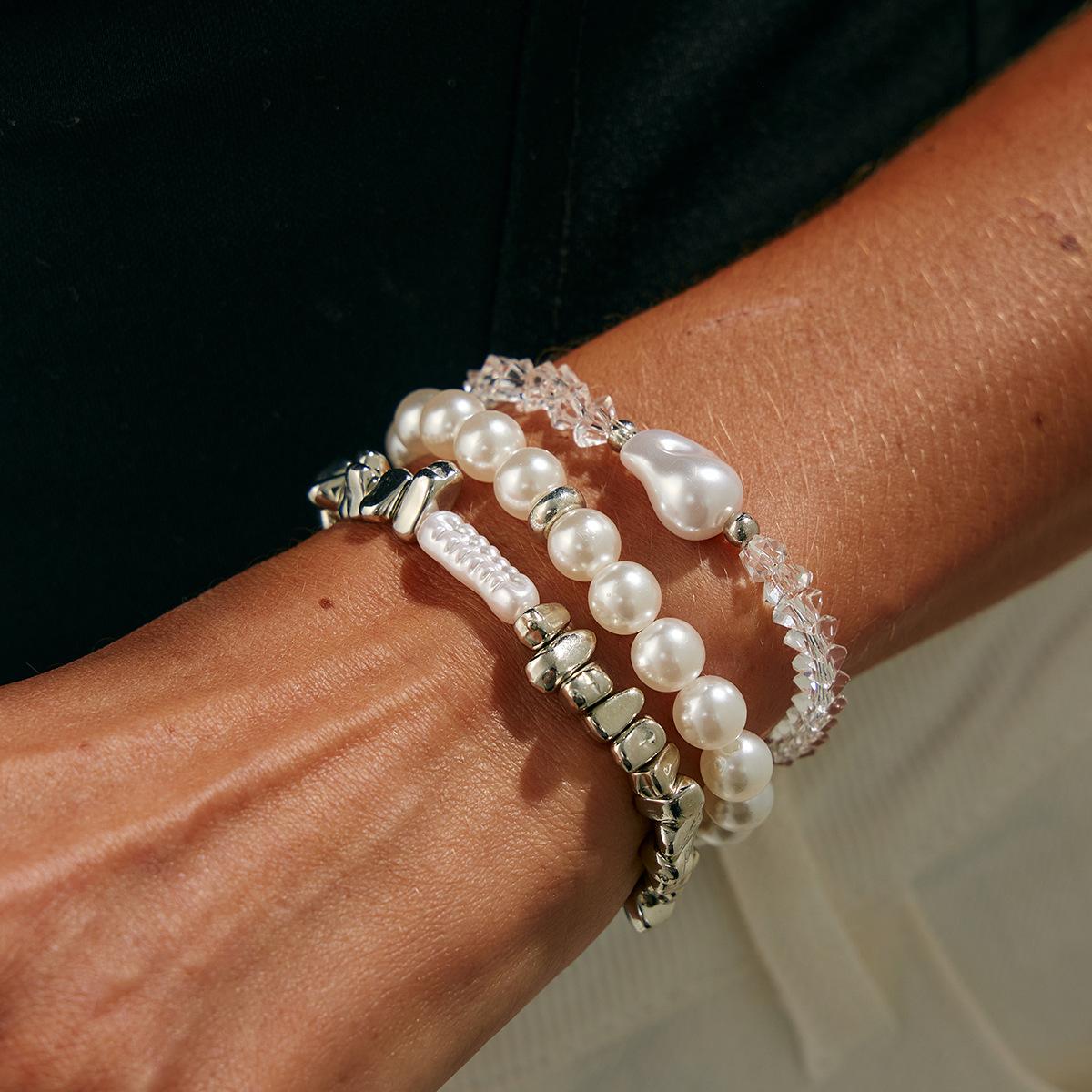 3pcs Set Fashion Irregular Crystal CCB Baroque Imitation Pearl Elastic Beaded Fold Wear Bracelets for Women Designer Jewelry Set