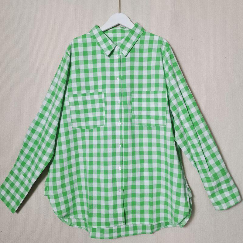 Export Fashion Original Order Front Short Back Length Stripes Patchwork Long Sleeves Shirt Female Mid Length Long Length Plus Size Literary Fan Chun