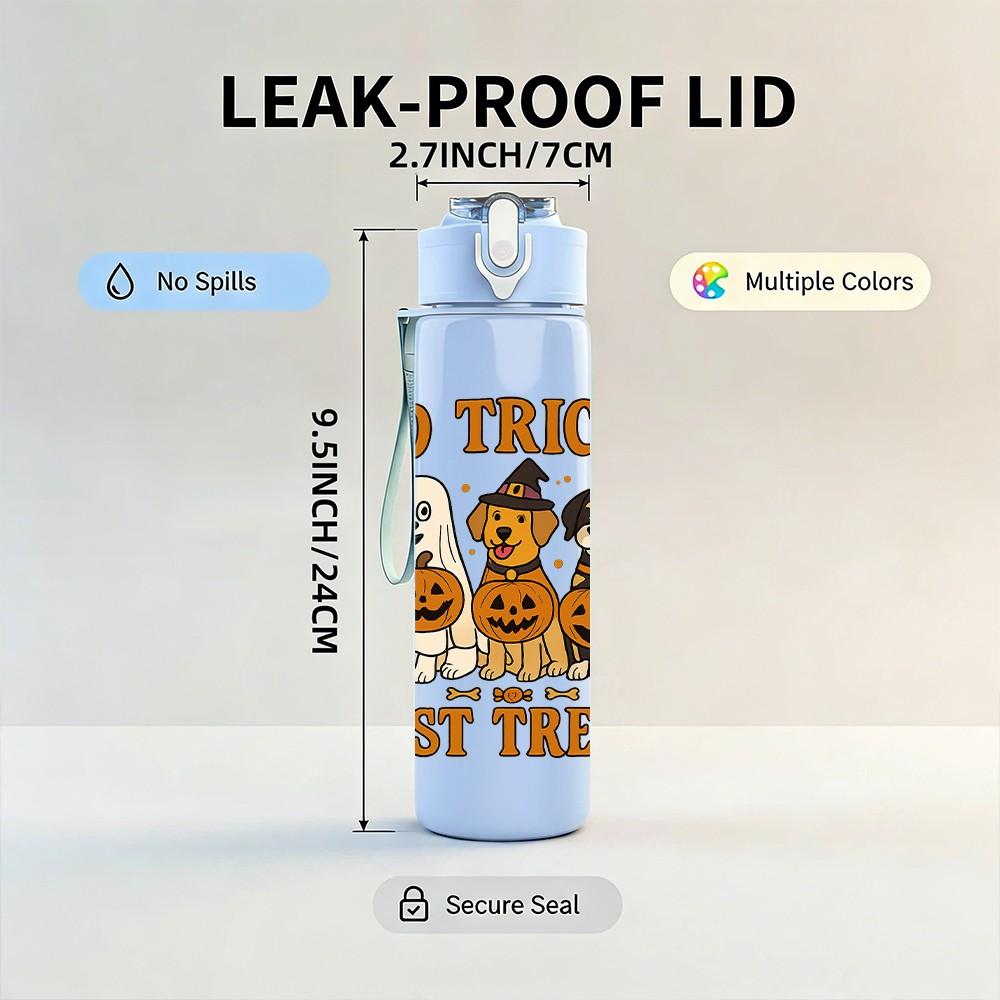 1PC No Tricks Just Treats Pumpkin 750ml Color Plastic Sports Water Bottle Leakproof Flip Straw Lid Suitable for Sports Office Home Use