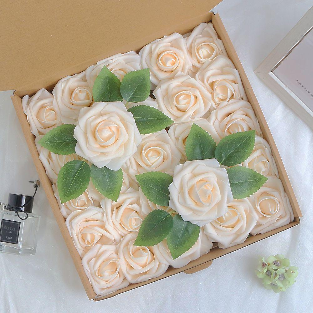 

5/10 Pcs Artificial Ivory Foam Fake Roses with Stems for DIY Wedding Bridal Shower Flower Arrangements Party Table Home Decora 5PCS