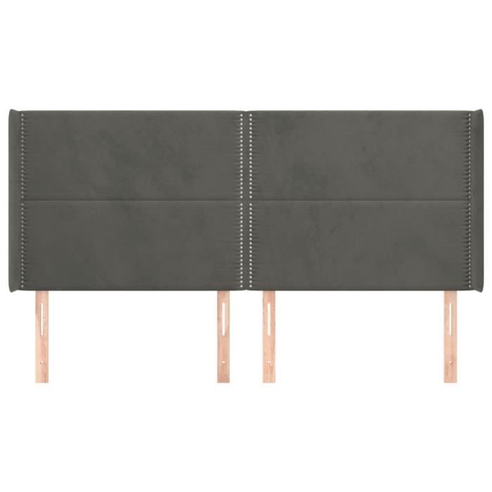 VidaXL Tête de lit avec oreilles Gris foncé 183x16x118-128 cm Velours3119501