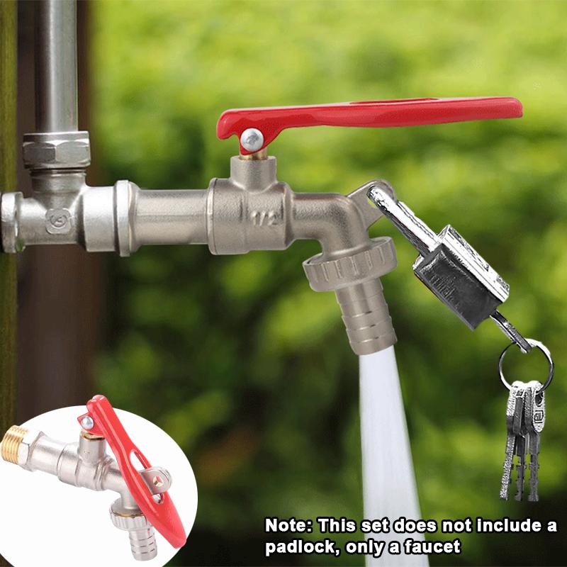 Abschließbarer Messing-Wasserhahn für den Außenbereich 1/2" Diebstahlsicherer Garten-Wasserhahn mit rotem Griff für Waschmaschine, Hof, Autowaschanlage, Schlauchanschluss