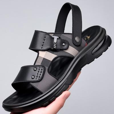 Sandals Men's Trendy Leather Soft Sole Outer Wear Men's Beach Shoes Platform Air Cushion Dual-purpose Wear-resistant Cool Slippers Breathable