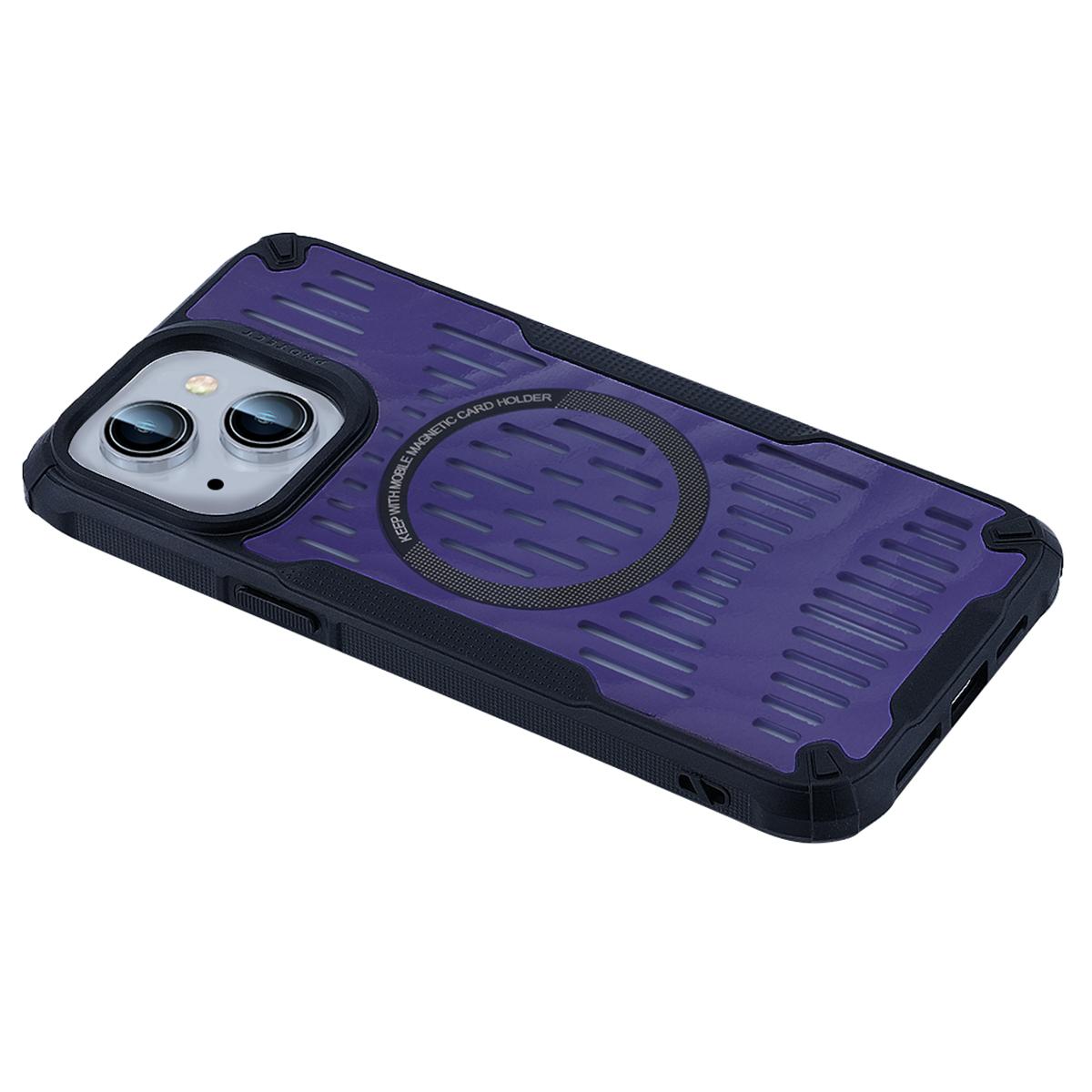 

For iPhone 13 Case Heat Dissipation Hollow Magnetic Anti-Drop TPU+PC Phone Cover Compatible with Magsafe Purple