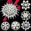Faux Pearl Flower Brooch Collar Pin Rhinestone Crystal Bridal Jewelry Present