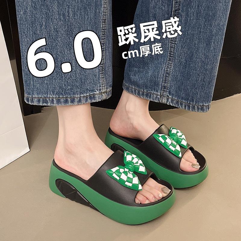 2025 Spring and Summer New Slippers Women Wear Thick-bottomed Muffin Bottom Bow Beach Slippers Cross-border Wholesale