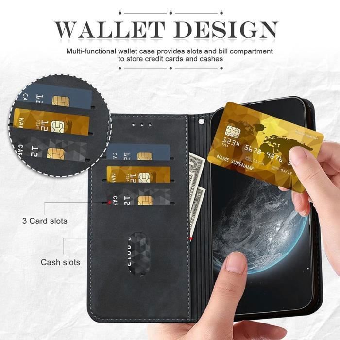 Coque pour Samsung Galaxy A13 5G et Galaxy A04s, Noir, Protection folio Effet Cuir, Support Intégré + 2 Verres Trempés