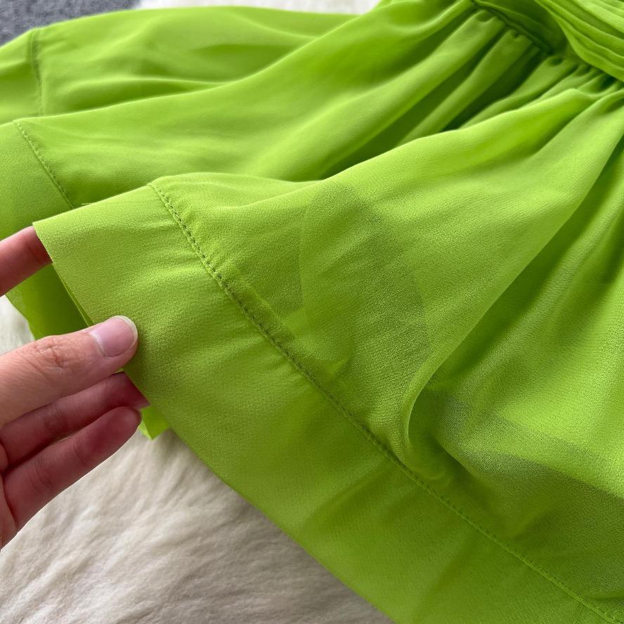 High End Elegant motesett for kvinner Sommerplisserte ermeløs chiffongopp+høy midje bukser med brede ben 2 todelt sett motedrakter