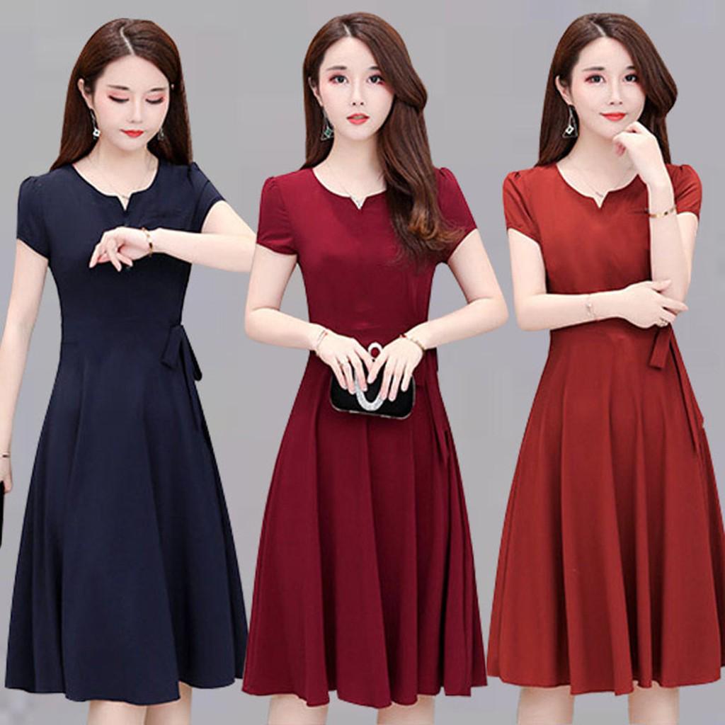 Women Girls Solid  Short Sleeve A-Line Dress Casual Summer Dress Clothes