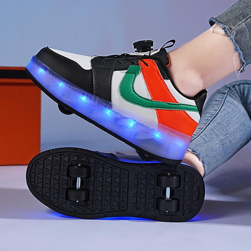 Burst runaway shoes four-wheel skating boys luminous two-wheel pulley children colorful