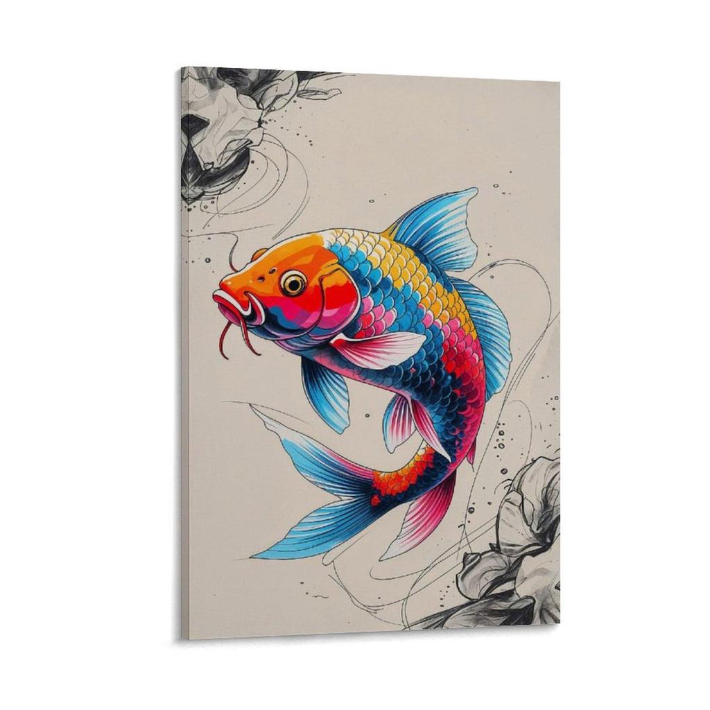 Ryby Koi Sztuka Ścienna do Salonu - Bezramowy Obraz Dekoracyjny na Płótnie