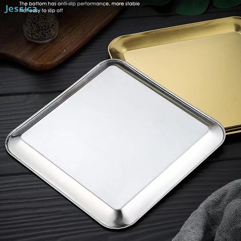 Stainless Steel Serving Trays-Gold & Silver Rectangular/Square Food Plates for Kitchen, Dining & Party (Assorted Sizes)