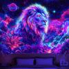 Neon Floral Lion View  Fluorescent Tapestry Outer Space UV BlackLight Tapestry, Wall Hanging For Living Room Bedroom Office Home Decor