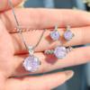 Millennium Cut Paraiba Necklace Pendant with High Carbon Diamond Earrings Rose Flower Ring Set