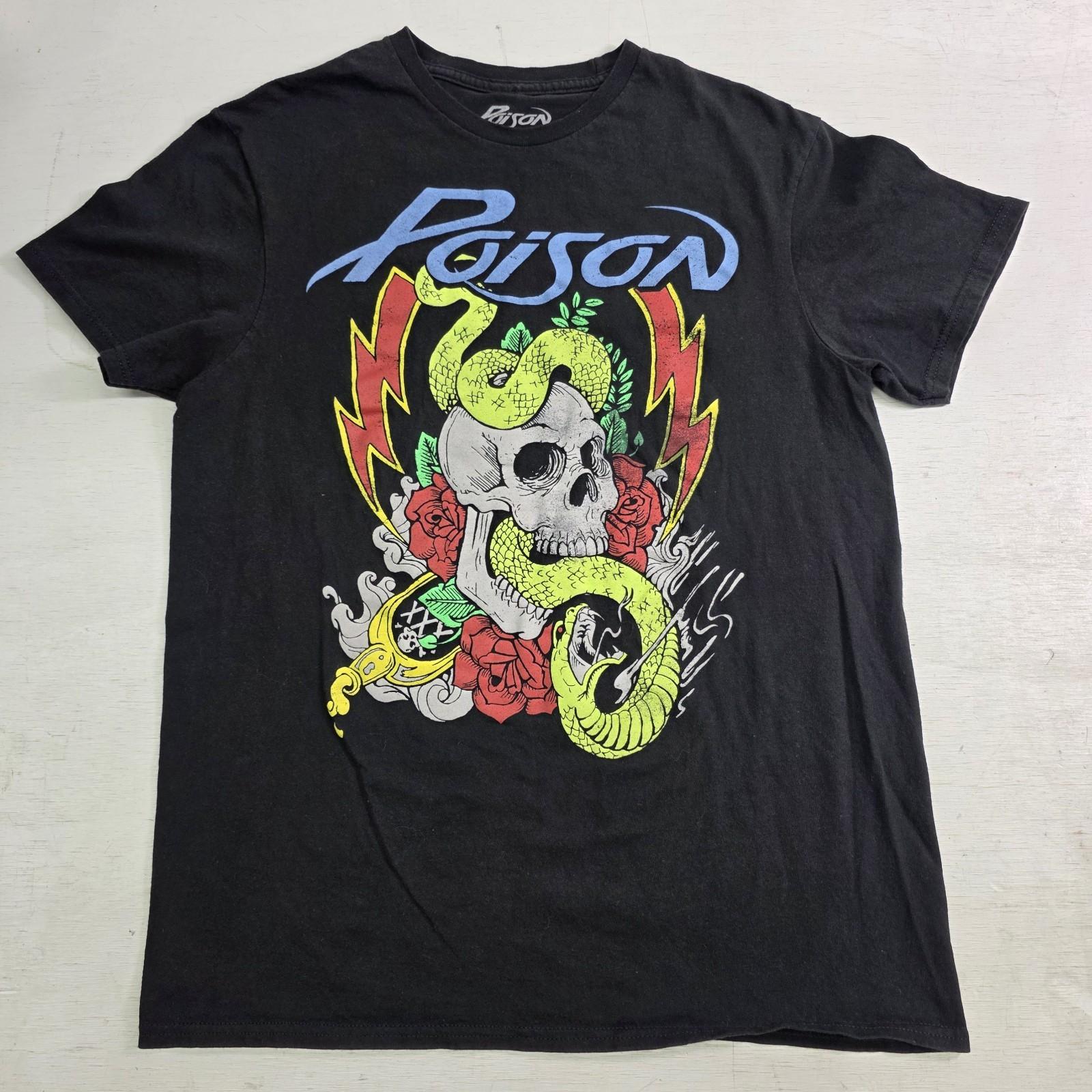 Poison Bret Michaels 80 s Glam Rock Band Black Skull Snake T-Shirt Men s Sz M XXXXL
