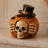 Resin Halloween Candy Bowl Skull Pumpkin Jar with Top Hat Lid, Decorative Unique Party Ornaments Storage Container, Desktop Organizer for Home Decor &