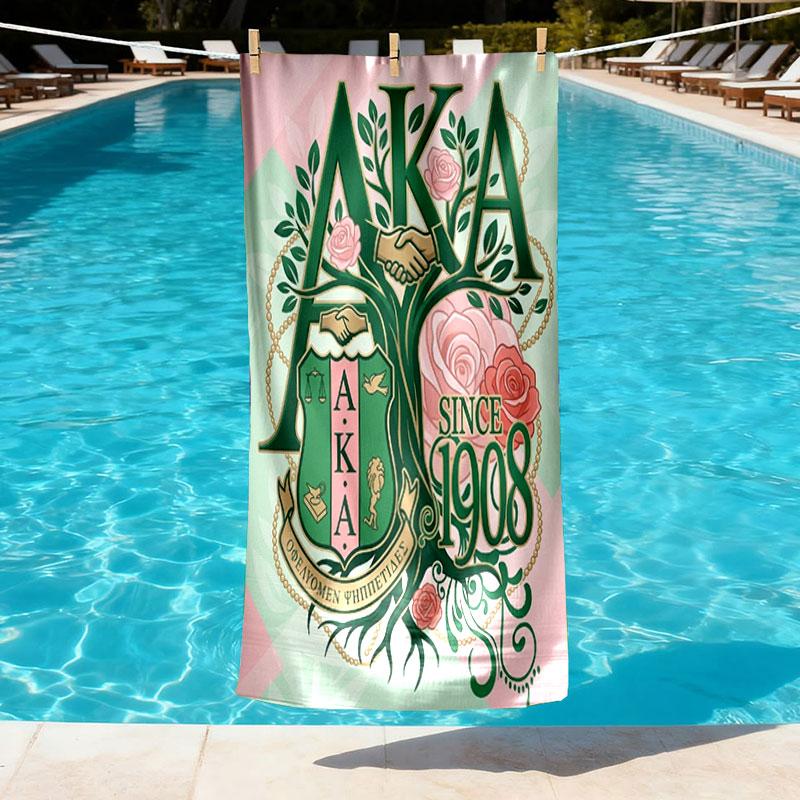 Alpha Kappa Alpha Print Beach Towel Design, Soft, Lightweight. for Home Bathroom, Spa, Pool, Yoga, Surfing, Camping, Gift for Family, Friend