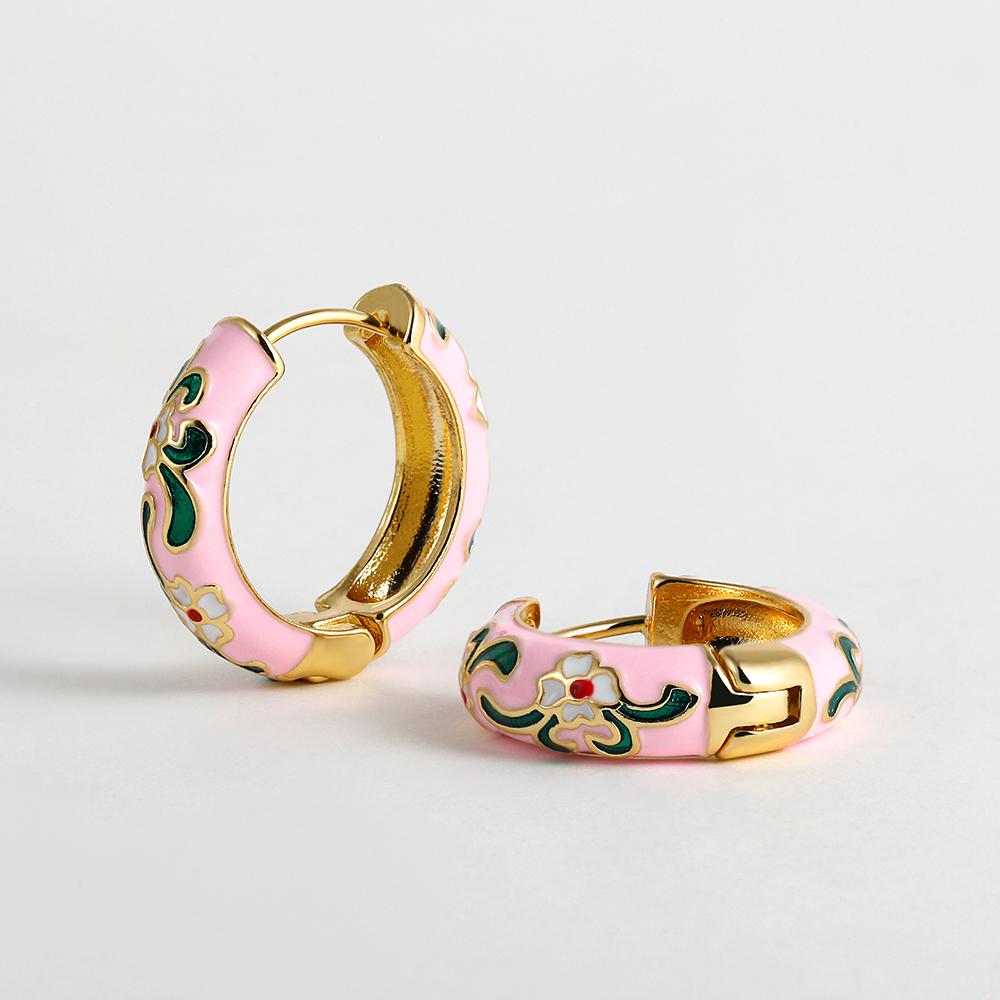 Orecchini a Cerchio Piccoli Floreali Colorati Vintage Fiori e Piante in Metallo Smaltato Cerchio Huggie Hoops Gioielli Trendy da Donna Regalo