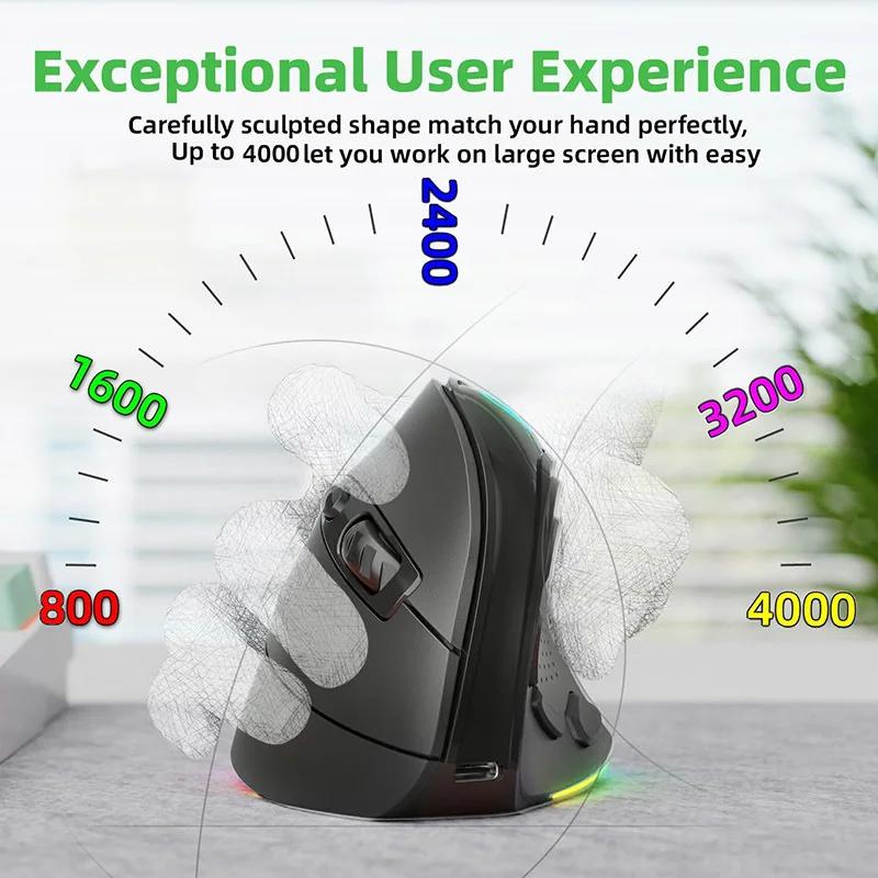 9 Buttons RGB Backlit Ergonomic Vertical Wireless Mouse 4000 DPI BT Dual Modes Rechargeable Wireless Silent Mouse for Desktop