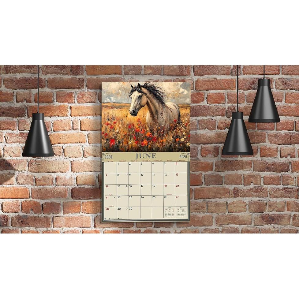 2026 Horses Illustrated Wall Calendar 16-Month X-Large Size 14x22, Horse Calendar by The KING Company-Monster Calendars