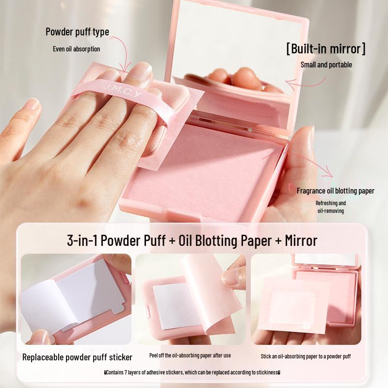 Jianmei Chuangyan Portable Oil Blotting Paper with Powder Puff for Oily Skin - Summer Refreshing Oil Control for Women
