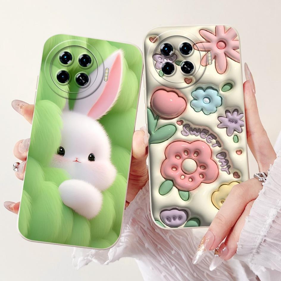 For Tecno Spark 20 Pro+ 2024 Case Fashion Flower Cactus Soft Liquid Silicone Lens Protective Cover on Spark 20 Pro Plus KJ7 Etui