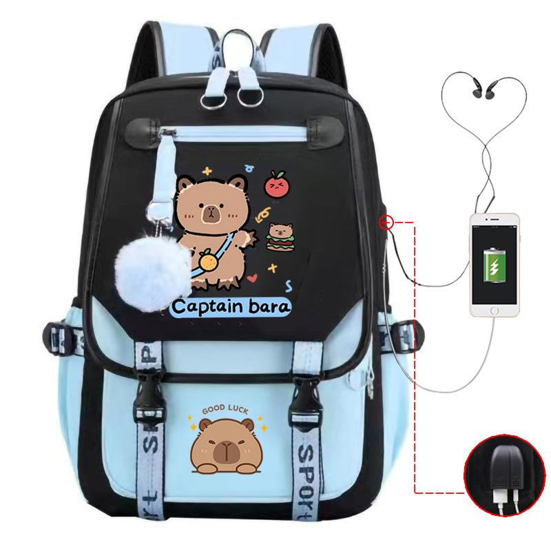 Fashion Trend Kapibara Leisure Burden Reduction Travel Bag Multifunctional Large Capacity USB Student School Bag