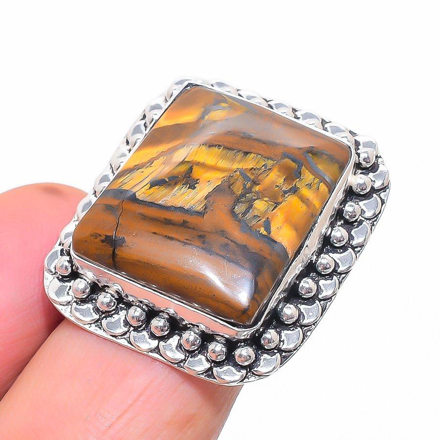 

Natural Tiger Eye Gemstone 925 Sterling Silver Jewelry Ring Size 7.5 d4J95