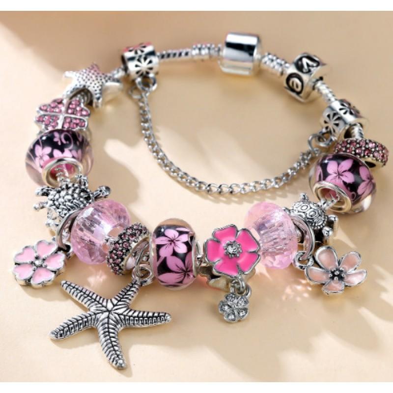 Womens Fashion DIY Bracelet With Dripping Oil Daisy Starfish Turtle Charms Zinc Alloy Adjustable Length