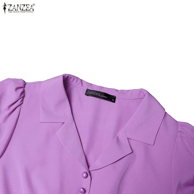 ZANZEA Women Casual Turn Down Collar Summer Short Sleeve Dress