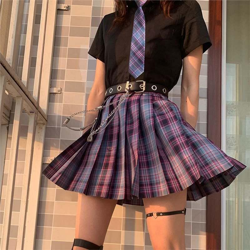 

Аутентичная киберспортивная мини-юбка в стиле JK: Весна/Лето Клетчатый с мороженым и деталью в виде камелии 2XL