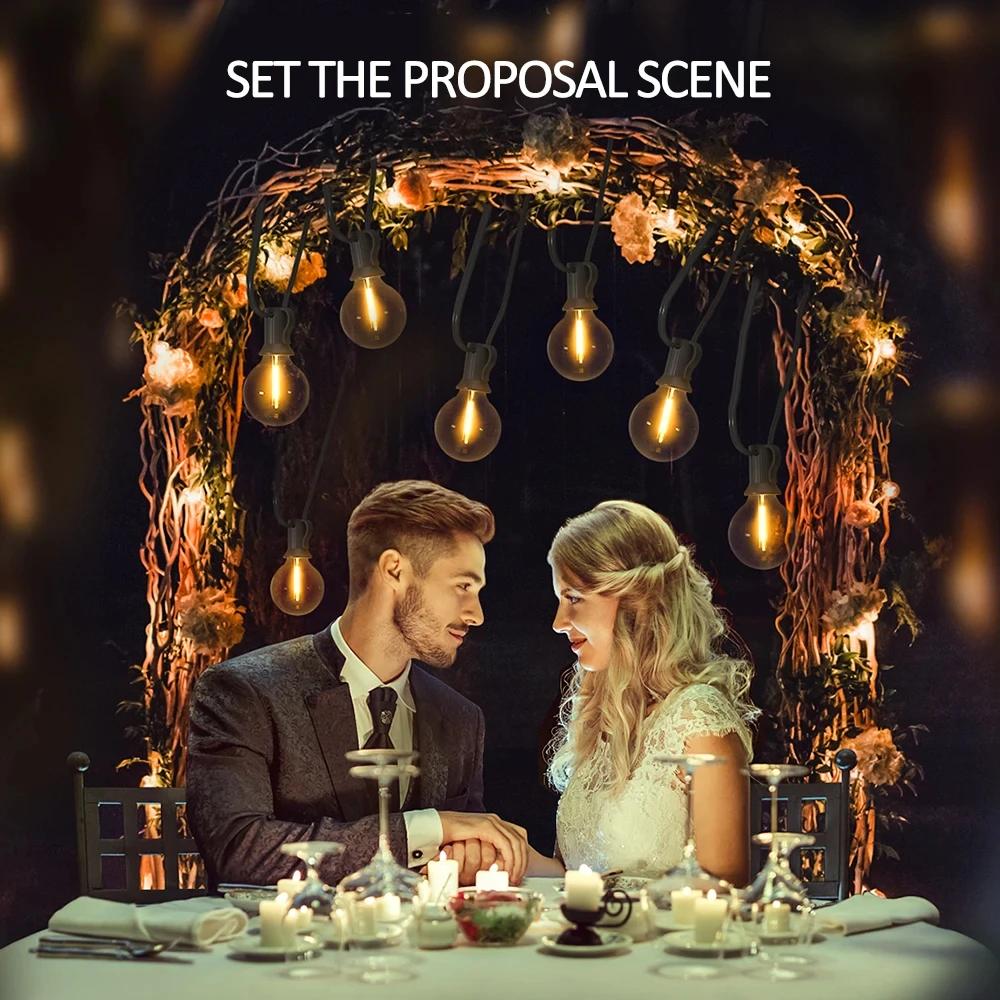 LED G40 Ball String Lights Clear Outdoor IP44 Waterproof Vintage Bulb for Backyard Terrace Garden Pub Christmas Party Decoration