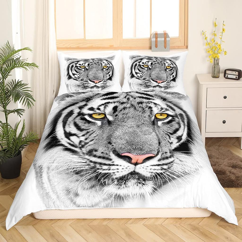 White Tiger Red Rose King Queen Duvet Cover Africa Big Cat Flower Bedding Set For Teen Adult Animal 2/3pcs Quilt Cover
