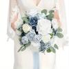 1 Pièce Mariage Mariée Goutte d'Eau Bouquet à Main Demoiselle d'Honneur Bouquet à Main Simulation Rose Bleu Glacé