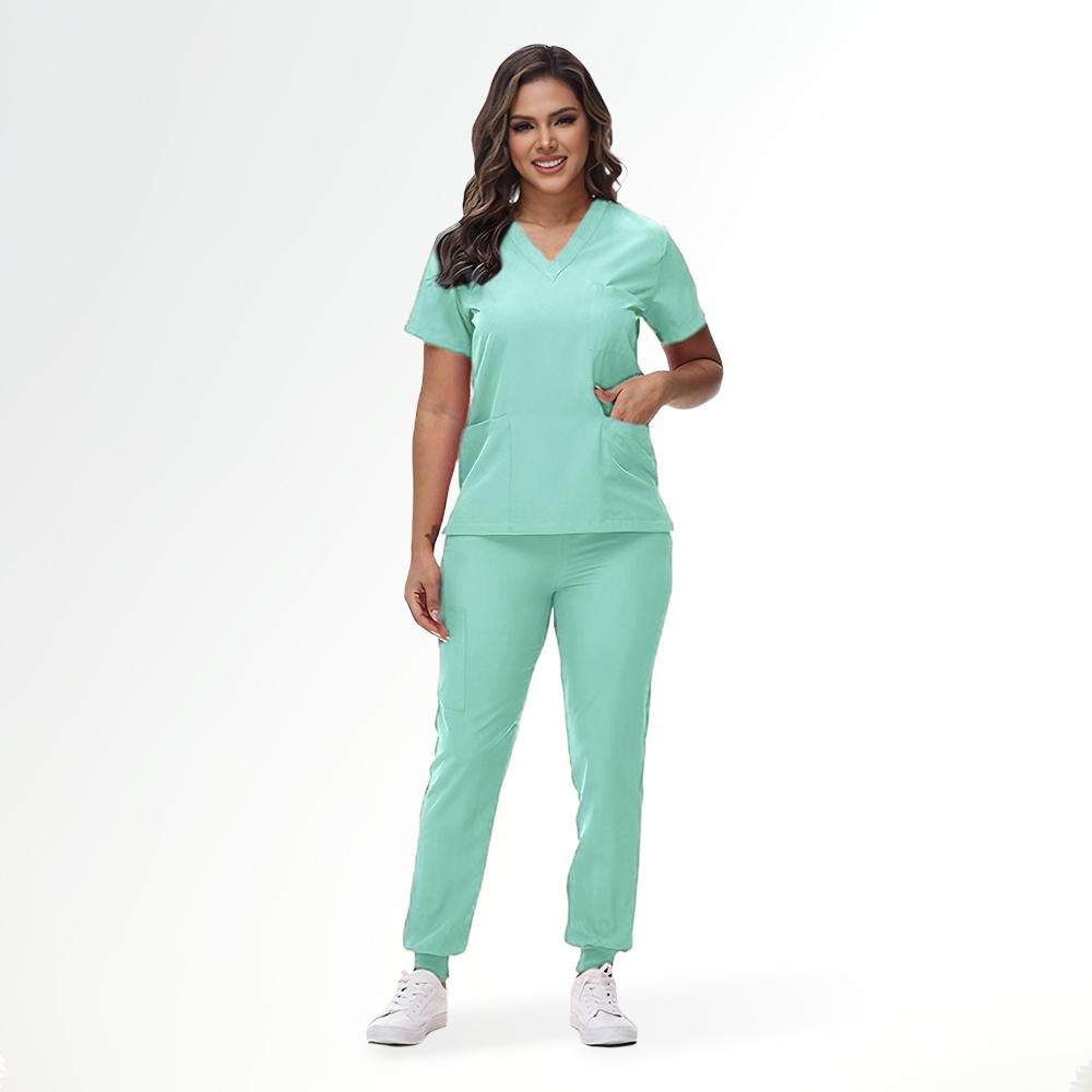 Stretchy Nurse Uniforms V-neck Top Jogger Pants Scrub Sets Surgical Workwear Dentist Nursing Suit Hospital Doctor Outfit S21