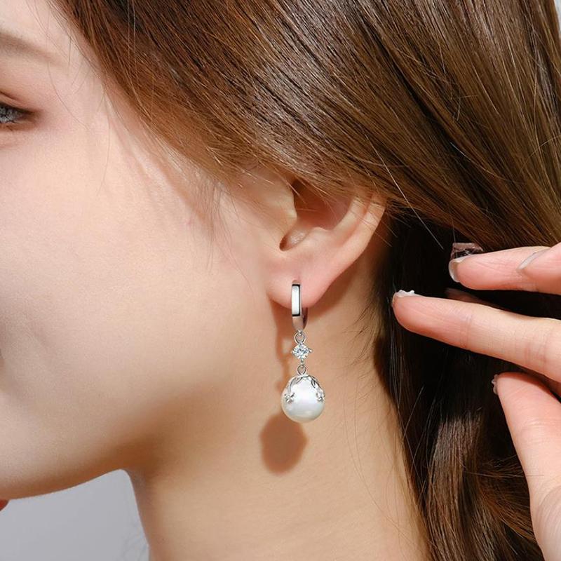 Pearl Earrings Fashionable Temperament Inlaid Zircon Flower Ear Buckle Light Luxury Sweet 925 Silver Women's Earrings KOFSAC