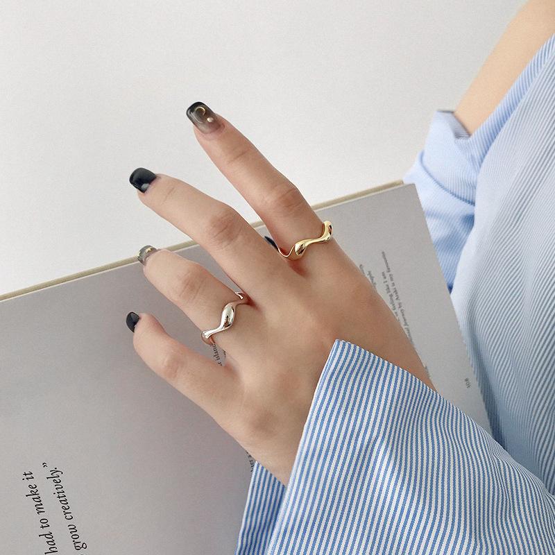 Ring Female Silver Creative Handmade Rings Irregular Wave Smooth Engagement Jewelry for Women  Adjustable Ring Silver Couple Ring