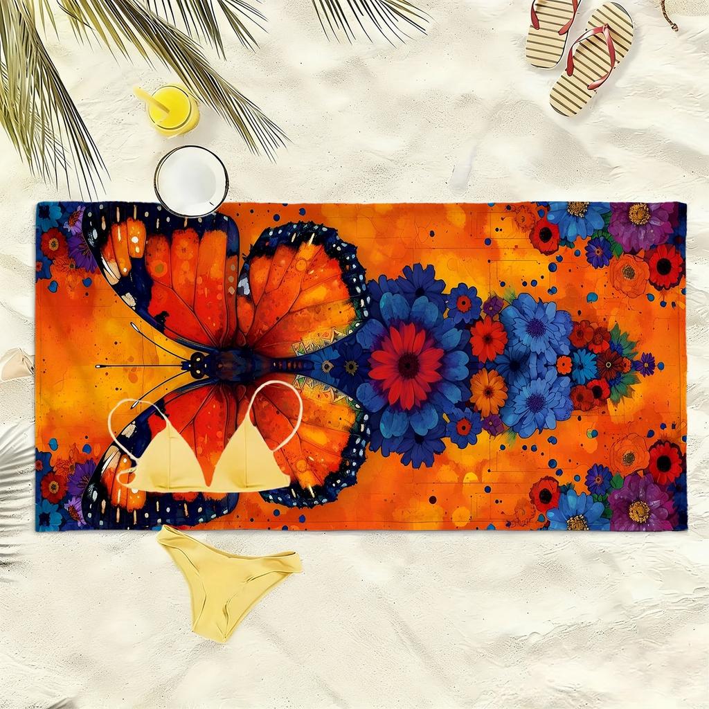 Butterfly and floral colorful patterns polyester microfiber beach towel is highly absorbent, suitable swimming and beach outings