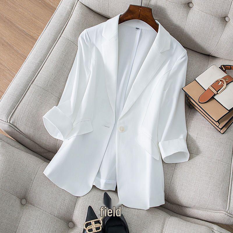 White Korean Slim-Fit Women's Blazer - Spring/Summer 2025