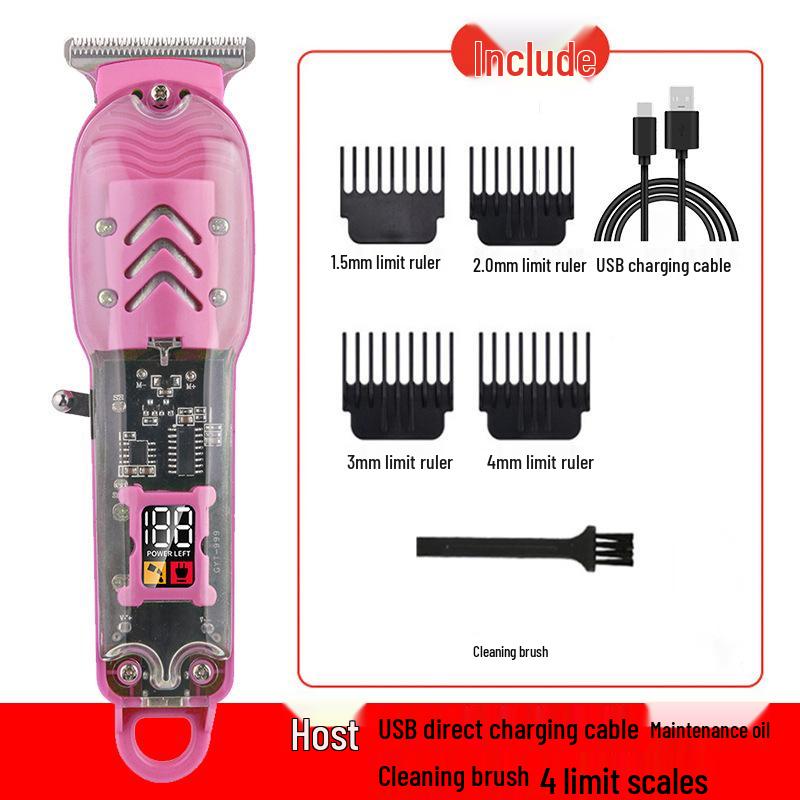 Digital Display Transparent Hair Trimmer, Electric Engraving Shaver for Household & Salon Use